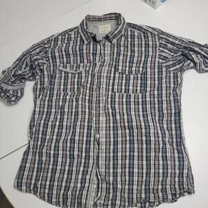 Pd&c Mens Button Front Shirt White Blue Plaid‎ Long Sleeve Pockets Cotton XL